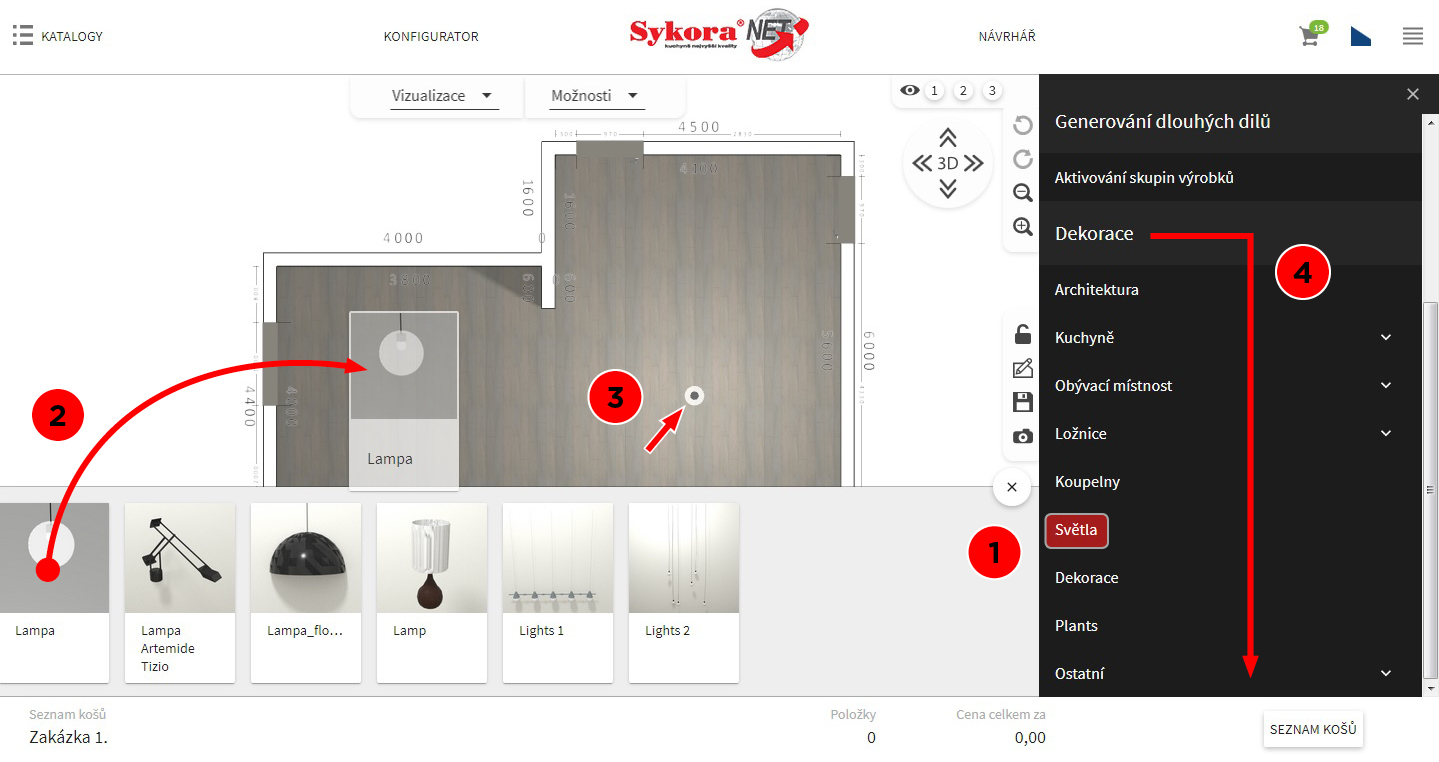Osvětlení, geometrie a dekorace