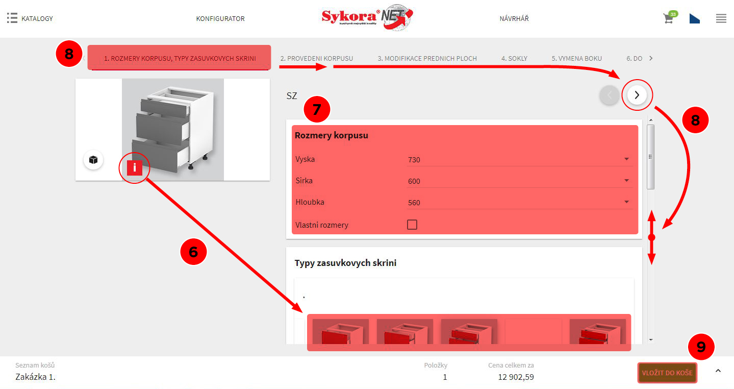 Vkládání produktů do scény a koše Vkládání produktů do scény a koše