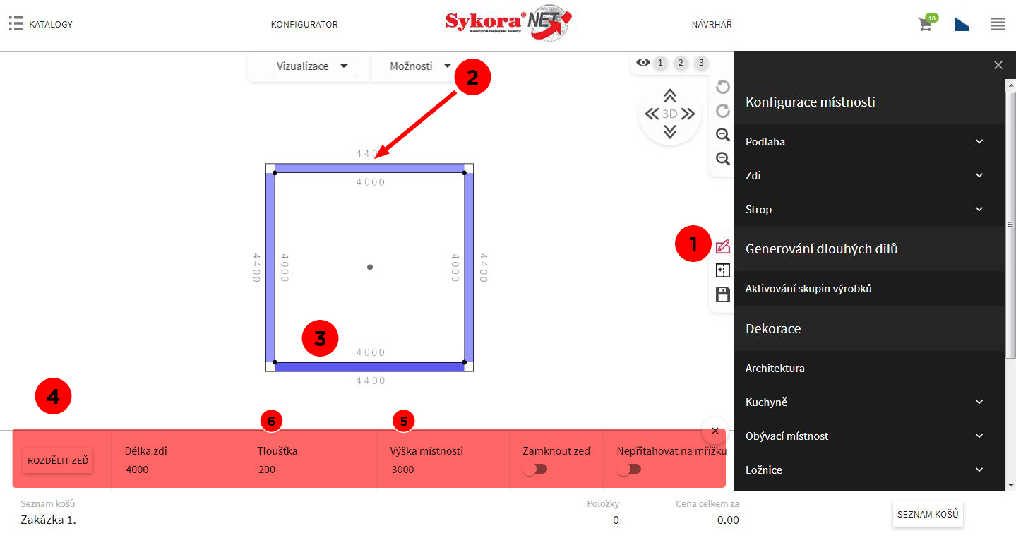 Orientace v kreslení místnosti