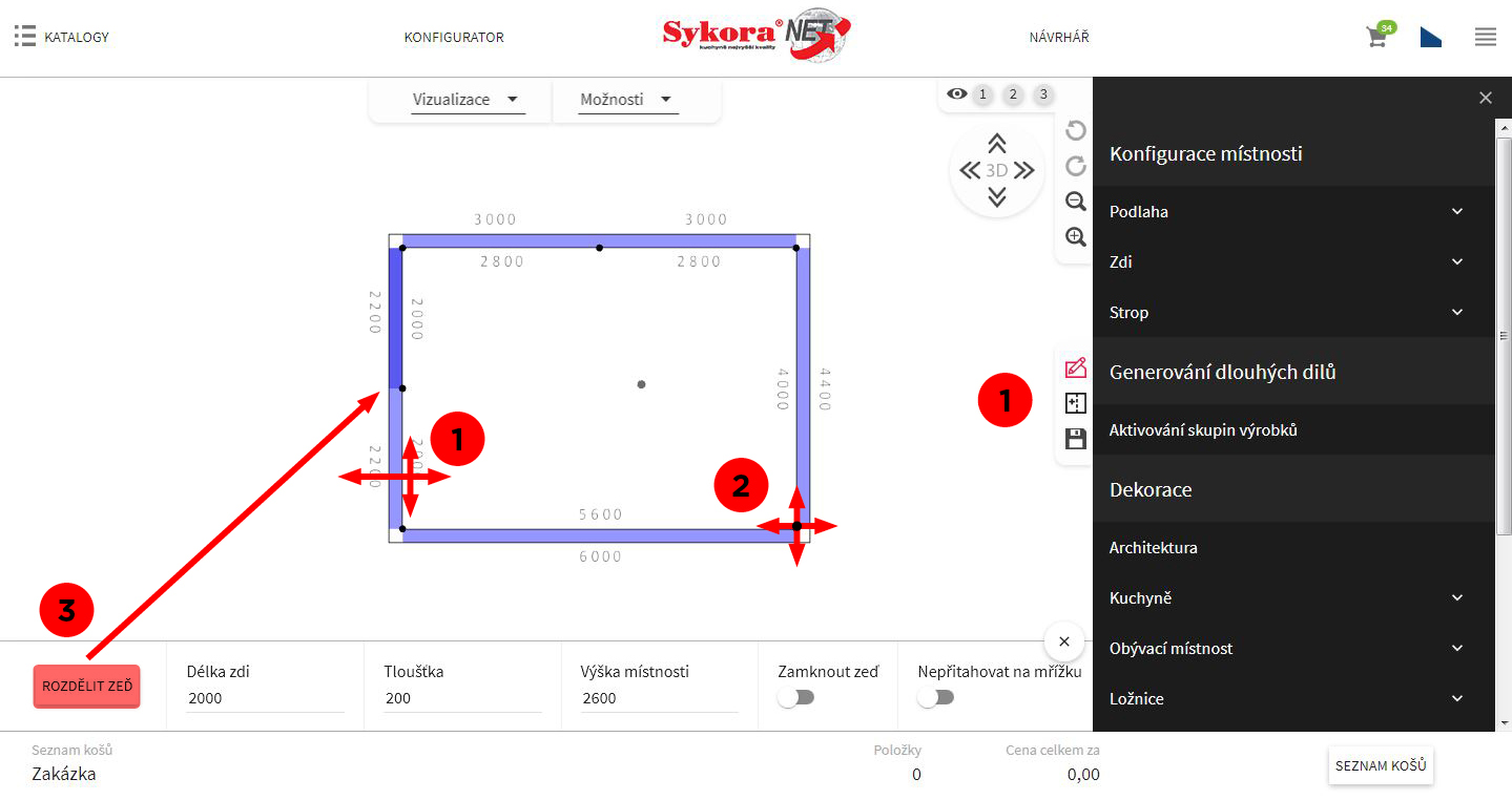 Orientace v kreslení místnosti