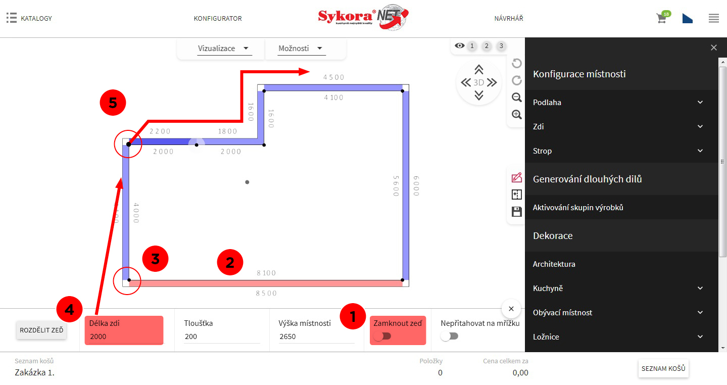 Orientace v kreslení místnosti