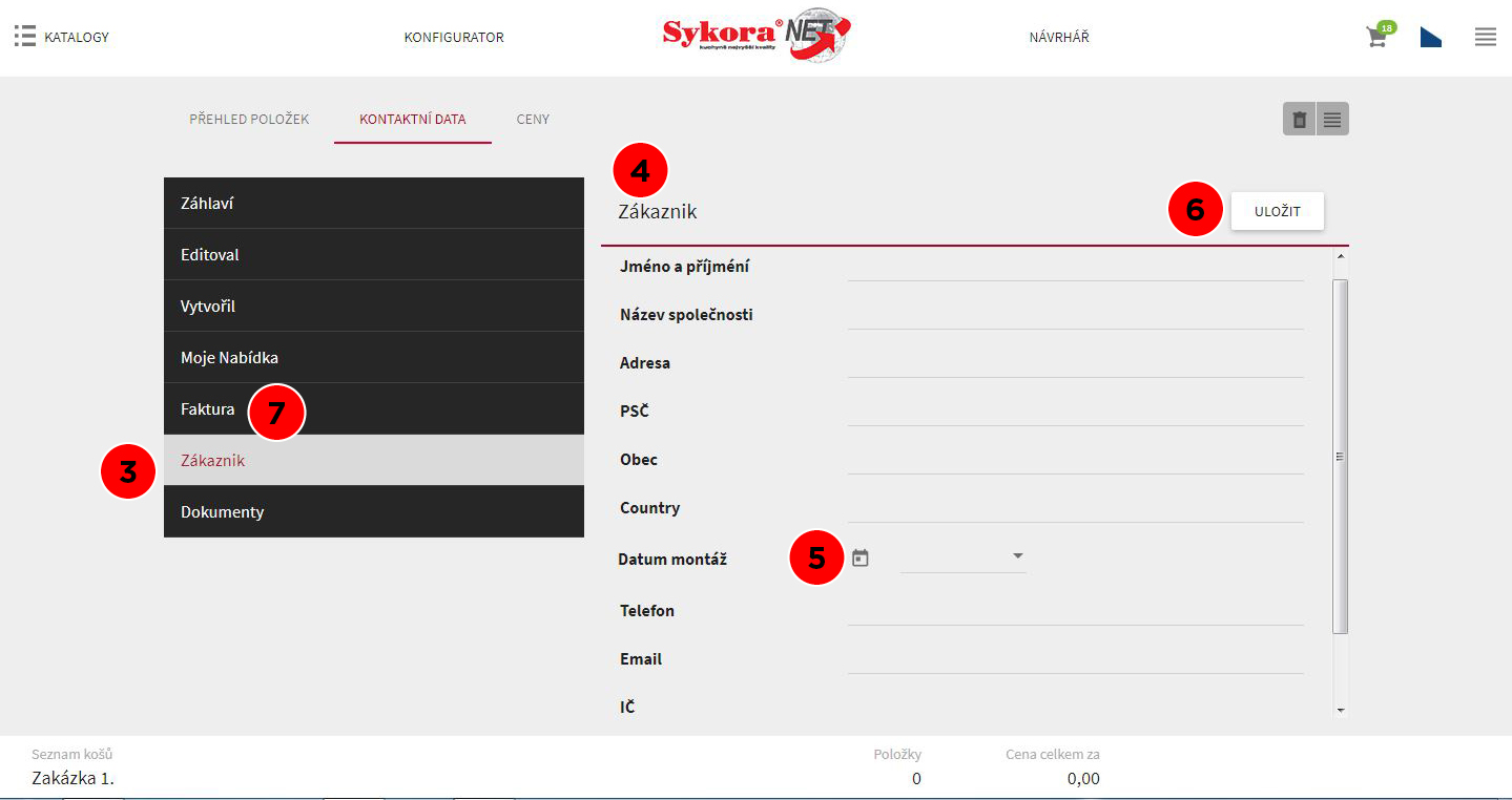 Založení nové zakázky