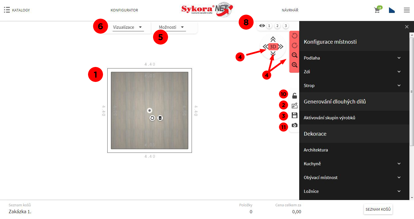 Orientace v kreslení místnosti